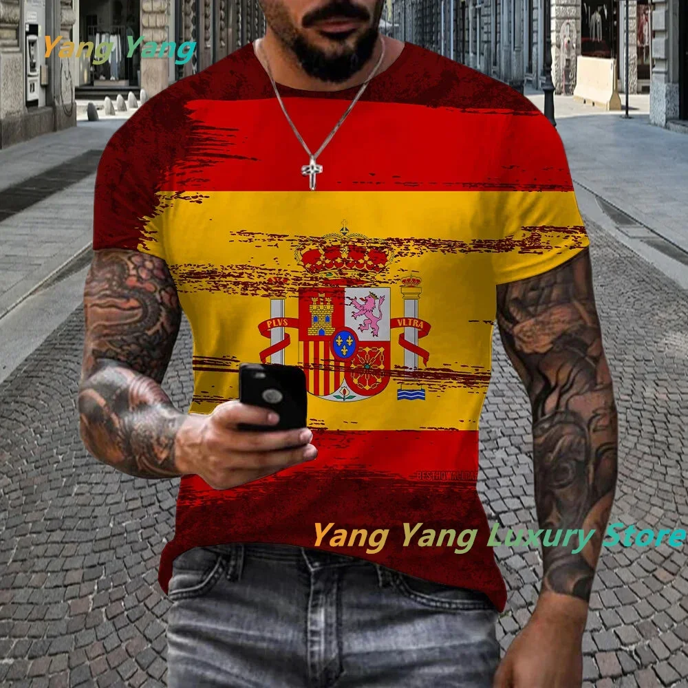 Newest Cool Summer Unisex Spain Flag 3D Print T-Shirt Men Casual Spain T-shirt Short Sleeve Printing 3d Oversized T Shirt jersey