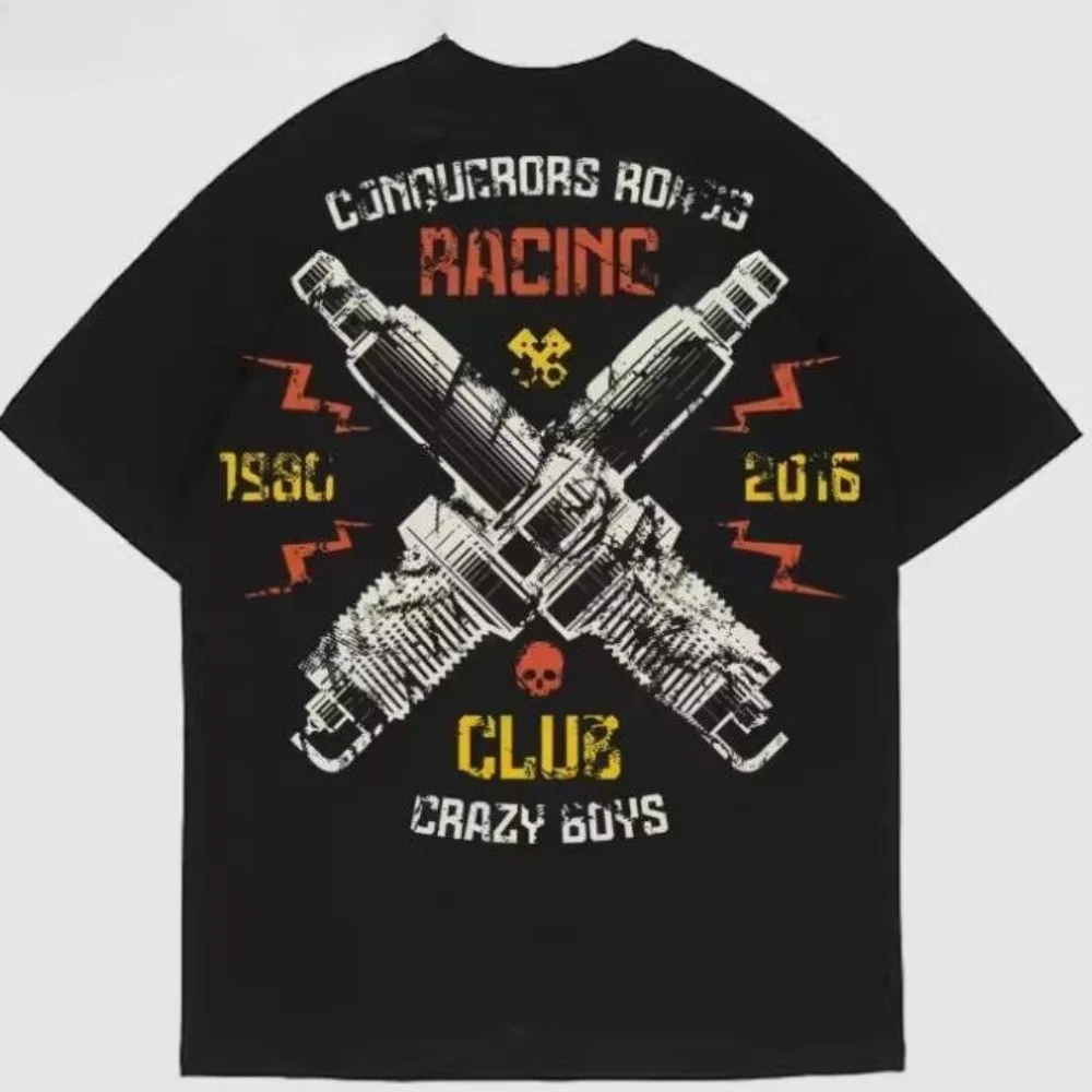 

Vintage Locomotive T-Shirt Harley Indian Motorcycle Riding Personalized Skull Short Sleeve Classic Nostalgic Print Half Sleeve
