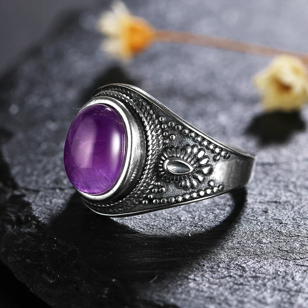 Natürliche Amethyst Silber Schmuck Ringe Männer Für Frauen Party Hochzeit Jahrestag Verlobung Geschenke Party Edlen Schmuck – Detail 3