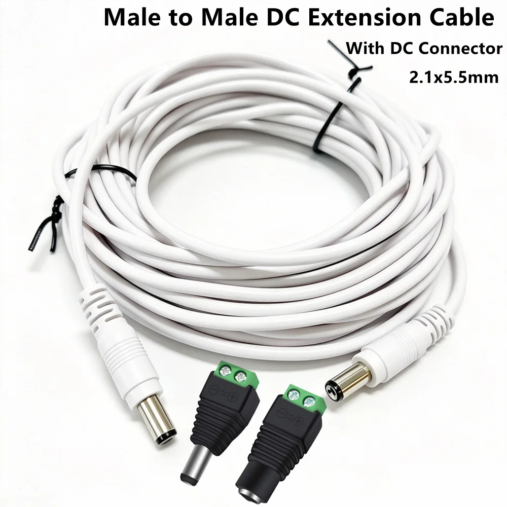 Male to Male DC Extension Cable 2.1x5.5mm 12V Power Extension Cord 1M 3M 5M 10M For CCTV Camera DVR Standalone LED Strip Pump