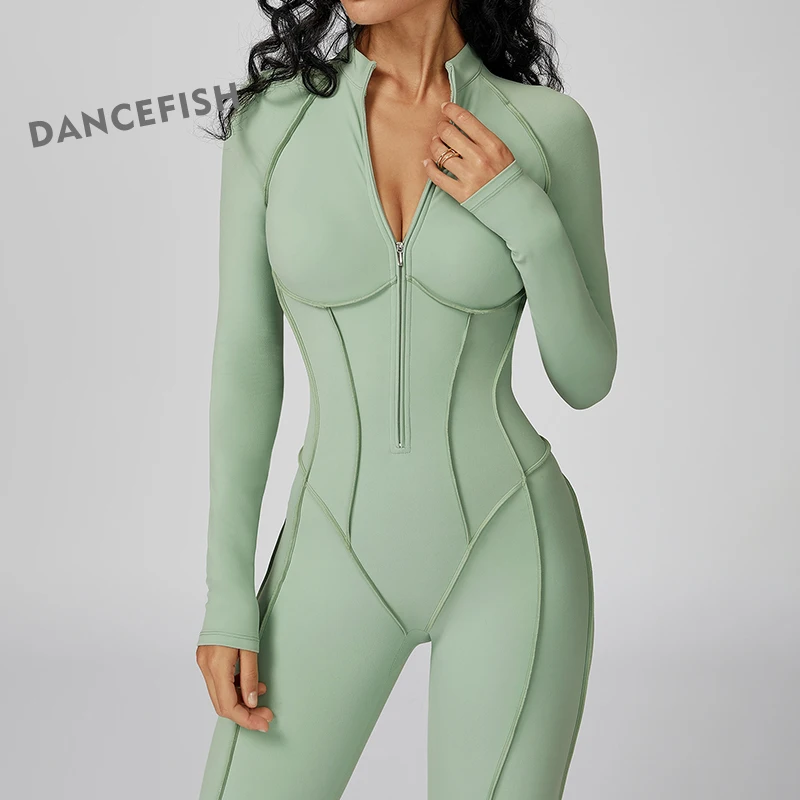 Women's Contrast Collar Half-Zip Bodysuit One-Piece High-Intensity Fitness Sports Jumpsuit Yoga Suit