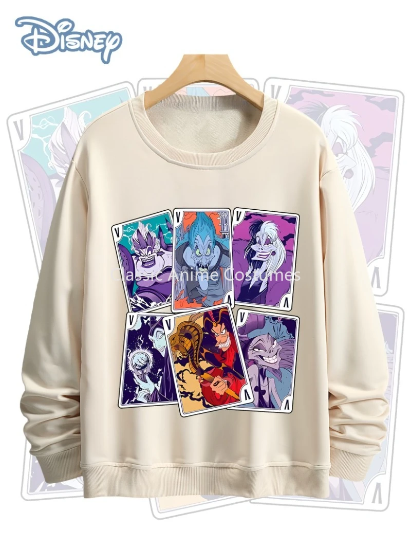 سترة ديزني الرجالية الكاجوال برقبة دائرية وأكمام طويلة، سويت شيرت مريح مع نمط شرير مطبوع للخريف والشتاء