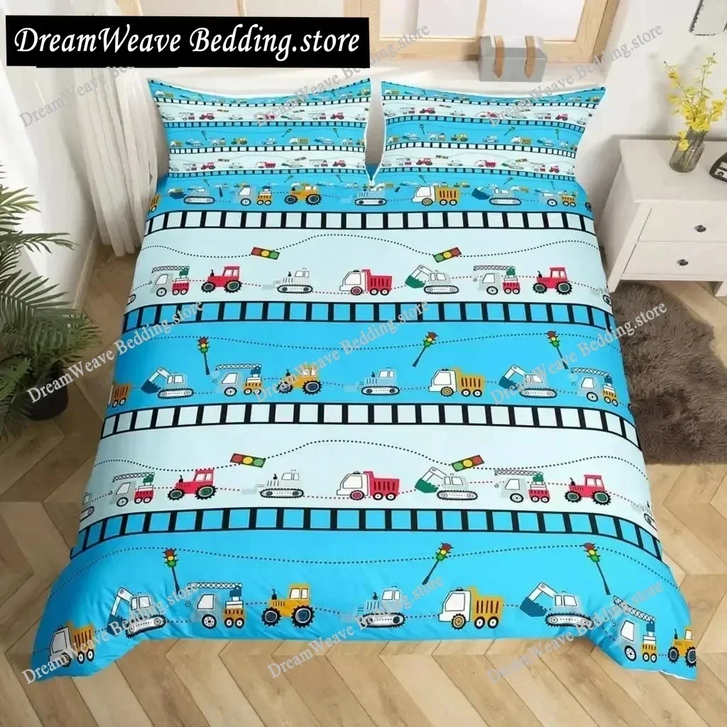 3D Equipment Trucks Duvet Cover King Kids Boys Cartoon Car Excavator Tractor Bedding Set Construction Comforter Cover Set592