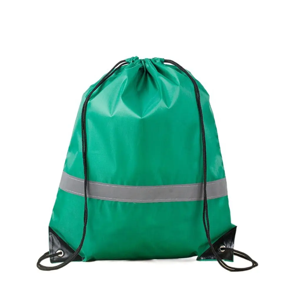 

Reflective Stripe Drawstring Gym Backpack 210D Polyester Waterproof Nylon Sports Shoulder Bag Foldable Solid Color