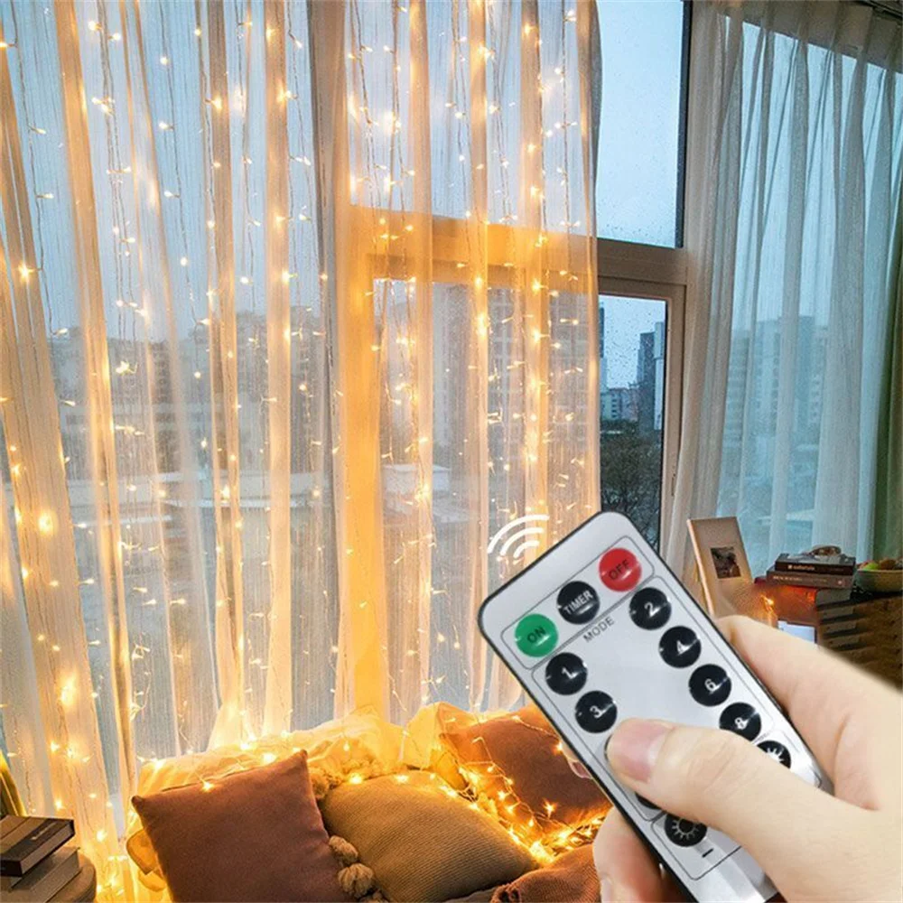 USB Plug-in Festoon Curtain LED String Lights Remote 8 Modes EID Mubarak Bedroom Wedding Outdoor Muslim Ramadan Home Decoration