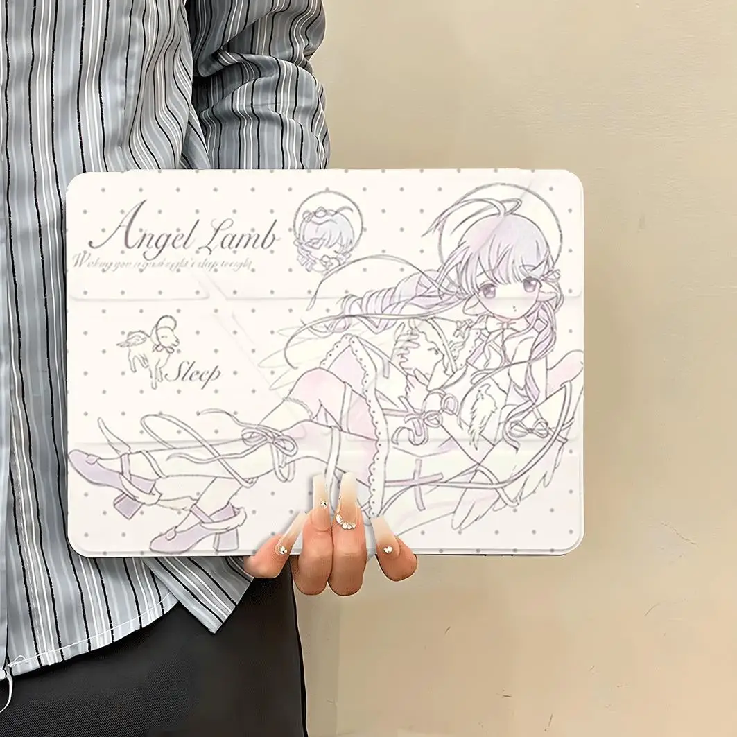 Korean Angel Girl Lamb Tablet Case For iPad Pro 11 13in 2025 iPad Pro 12.9in Air7 10th 11th M4 M5 3Y Folding Protective Cover 4