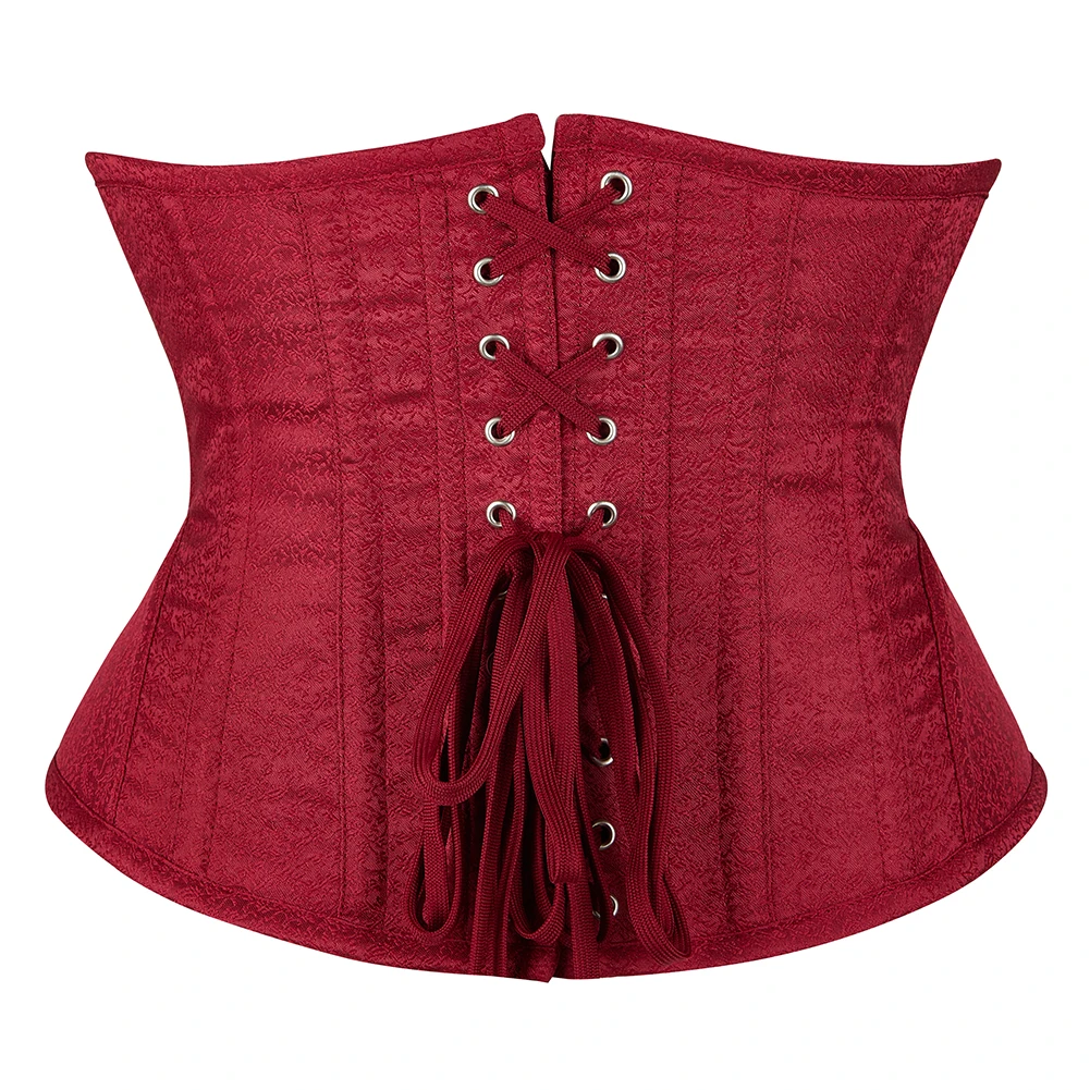 Underbust Corset Women 14 Steel Boned Waist Cincher with Curved Hem Red Corselet