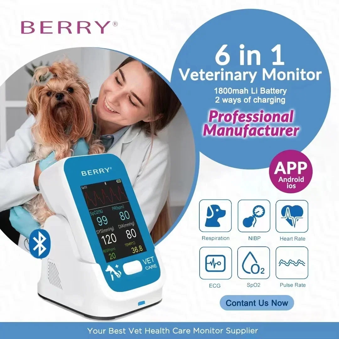 Veterinary Multi-parameter Monitor AM6200 Pet Dog Animal Monitor Blood Pressure ECG EKG NIBP Spo2 PR Temp Rechargeable Bluetooth