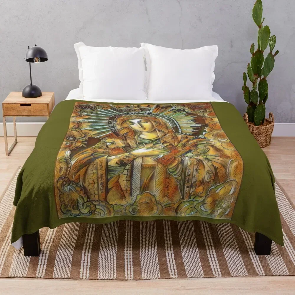 Virgin Mary Engraving - Costa Del Sol Throw Blanket manga wednesday Blankets