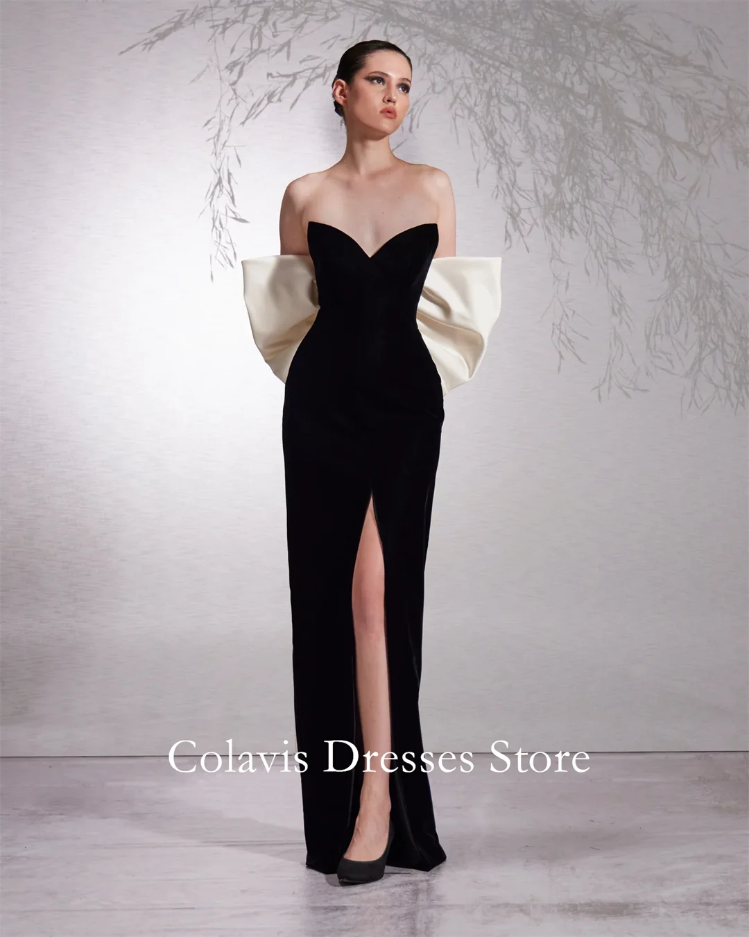 Colavis Fashion Customized 2024 New Women's Strapless Peak Heart Shape Back Bow Prom Dress Side Slit Celebrity Party Dress