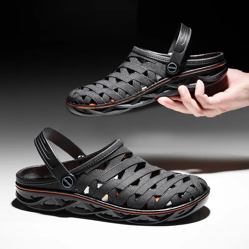 Men's Summer New Hole Hole Slippers Breathable Two-Way Anti-Slip Chef Work Sports Beach Cool Sandals Open-Toe Slip-On Shoes