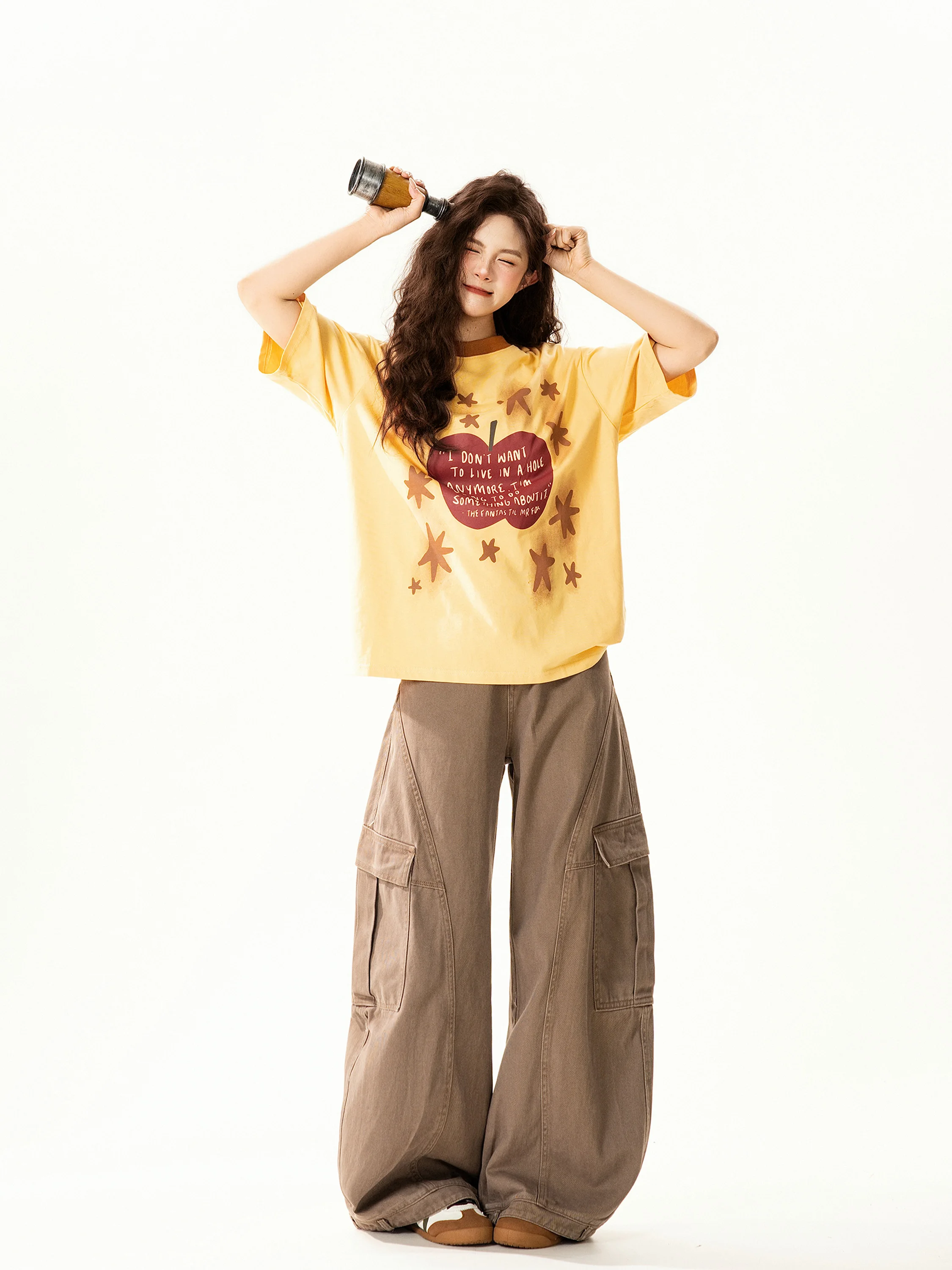 

Retro Star Print Short Sleeve Loose Women's T-shirt Summer Versatile Casual round Neck Top Comfortable Fit Ladies Tee