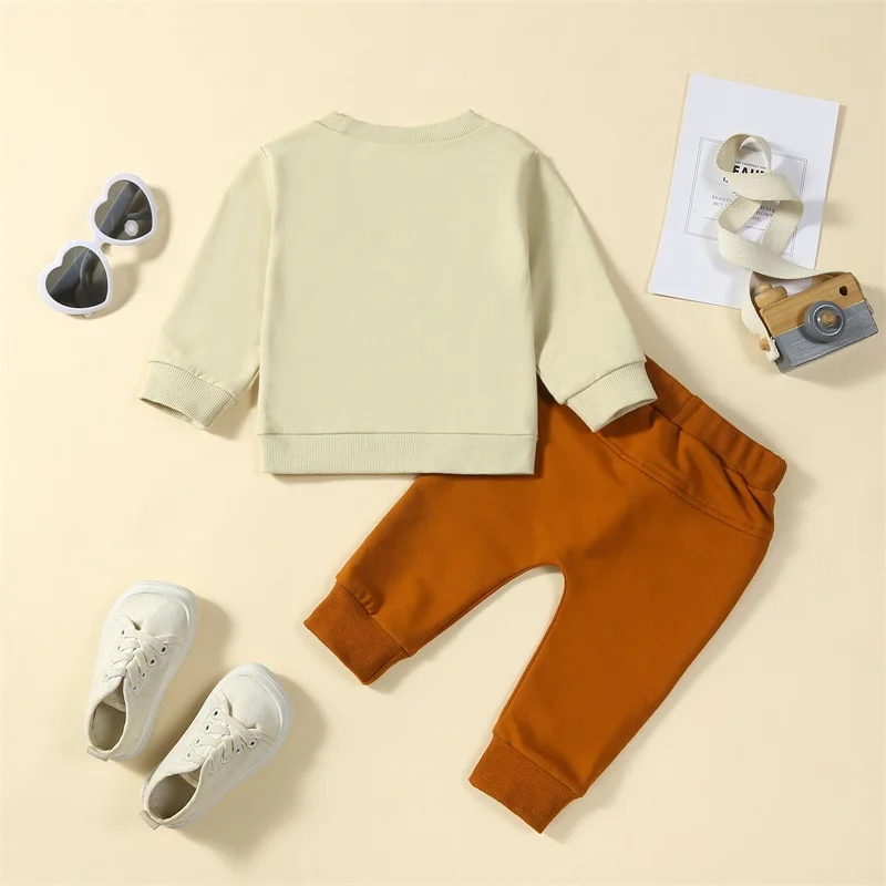 Baby Boys Pants Set Newborn Casual Letter Print Sweatshirt and Drawstring Pants Outfits Infant 2 Piece Pants Suits