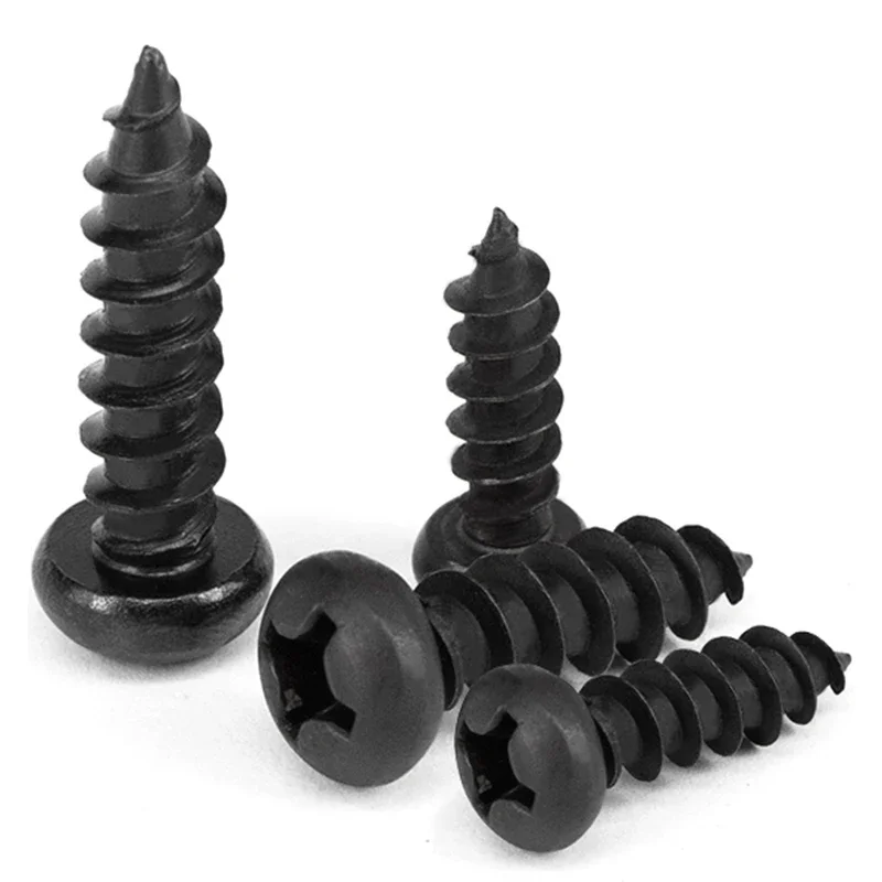 50/ 100/ 200/ 500pcs Black Carbon Steel Small Phillips Flat Cross Round Head Self-tapping Screw M1 M1.2 M1.4 M1.7 M2 M2.6 M3.5