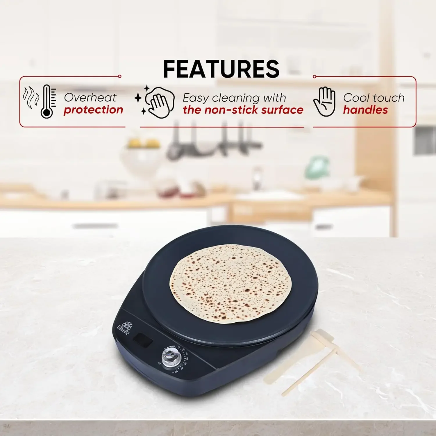 Injera Maker - Griddle for Crepe, Ethiopian Mogogo, Anjero, Mitad, Pancake, Teff - Adjustable Heat Control with Digital Screen -