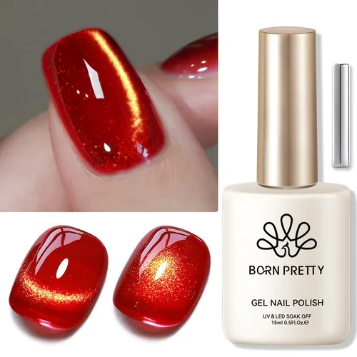 Imagen 2 del producto BORN RRETTY 15ml Fair Maiden Pearl Cat magnético Ge serie roja brillo jarabe magnético Gel remojo UV Gel barniz para decoración de uñas