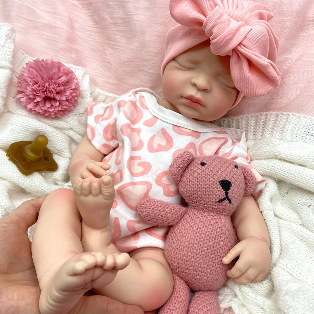 Bambola Reborn in Silicone Solido da 17 Pollici, Bambina Addormentata con Bocca Apribile, Peso Realistico, per Collezionisti Adulti, Regalo di Compleanno