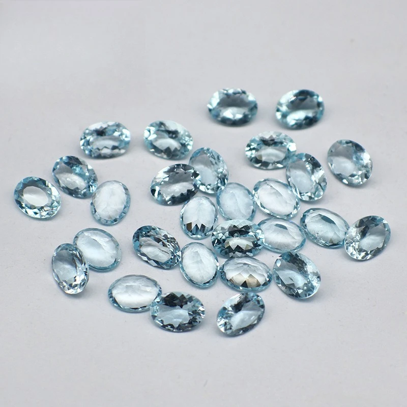 Natural Aquamarine Ring Face Egg Shaped Bare Stone Ring Necklace Pendant Clock Inlay with Stone
