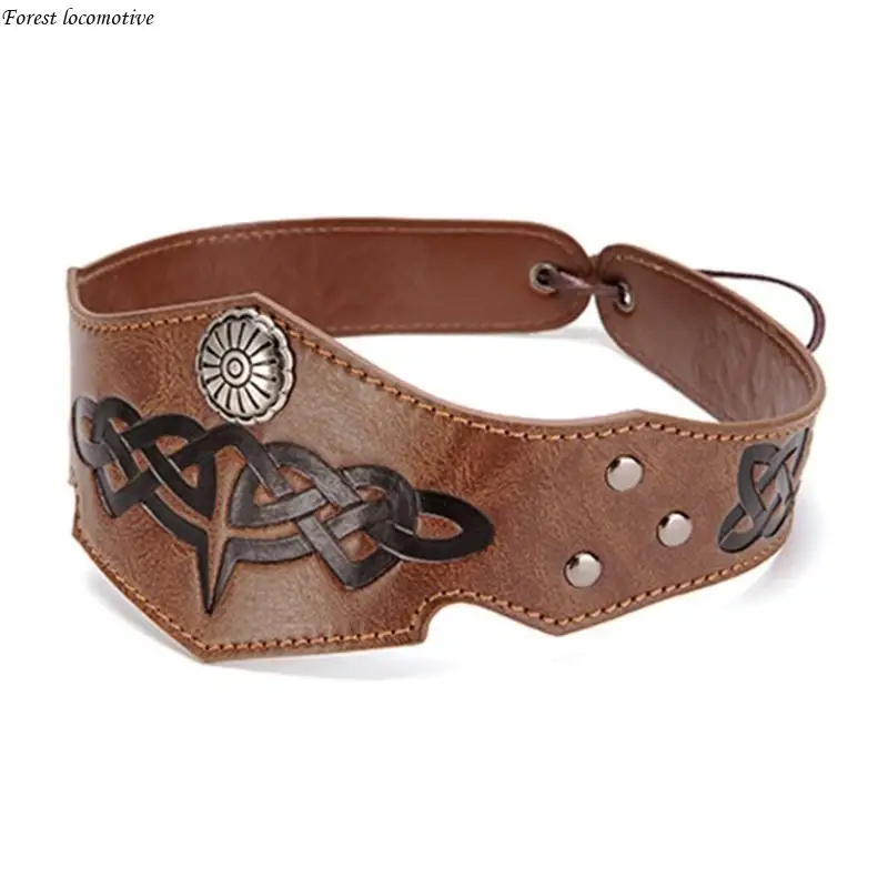 

Adjustable Leather Headband Medieval Knight Headband Halloween Cosplay Accessory Headgear Motorcycle Driving Headwear 32GB