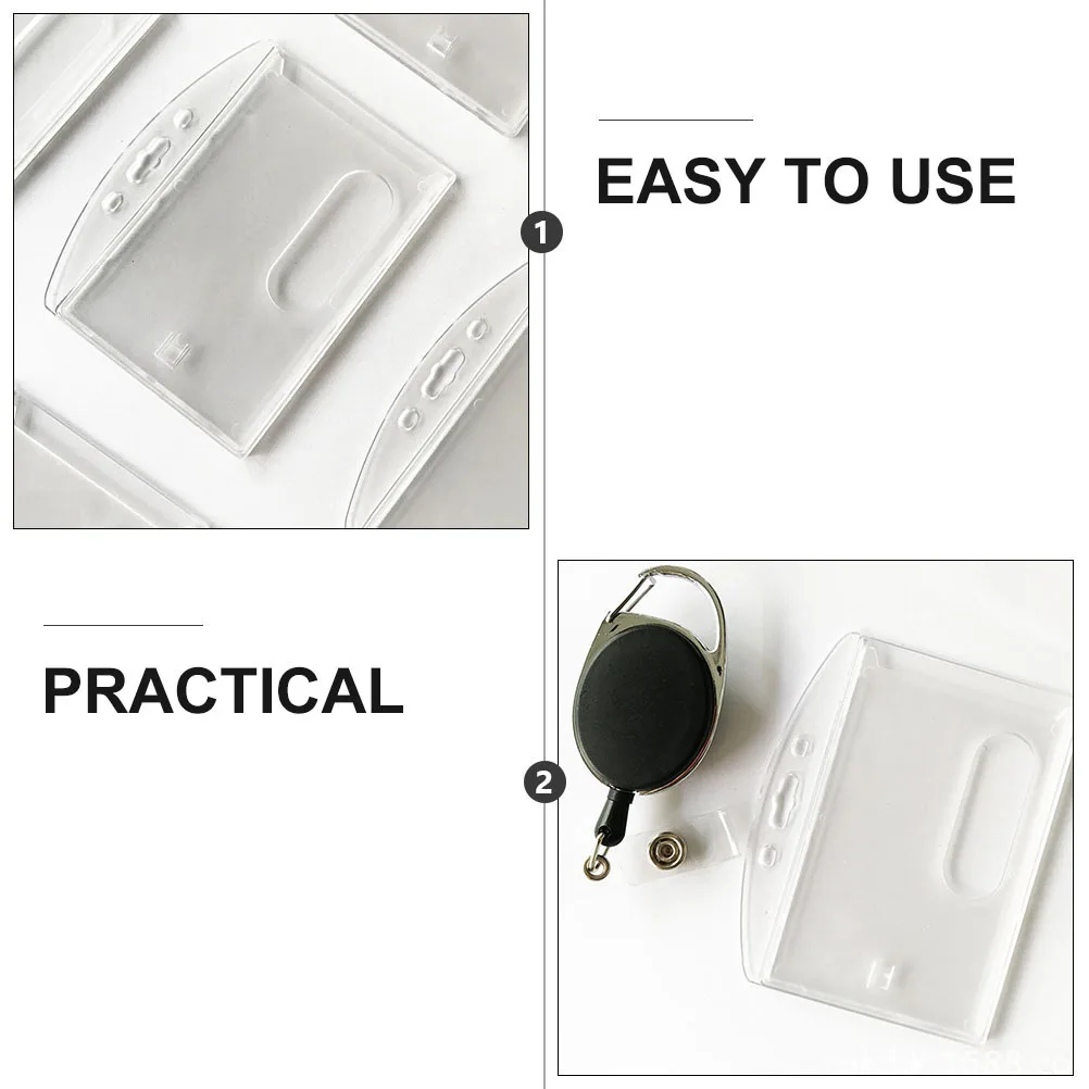 

2Pcs Transparent Id Badge Holder Zinc Alloy ABS Plastic Retractable Carabiner Office School Travel Use