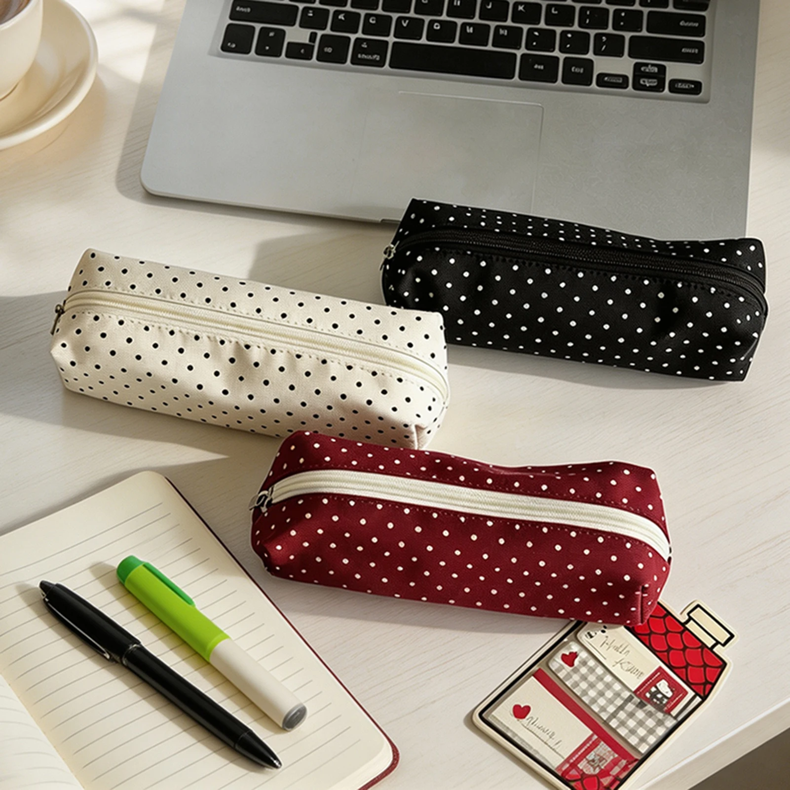 Canvas Polka Dot Pencil Case Simple Aesthetic Stationery Pouch Portable Small Storage Bag For Students Back To School Supplies