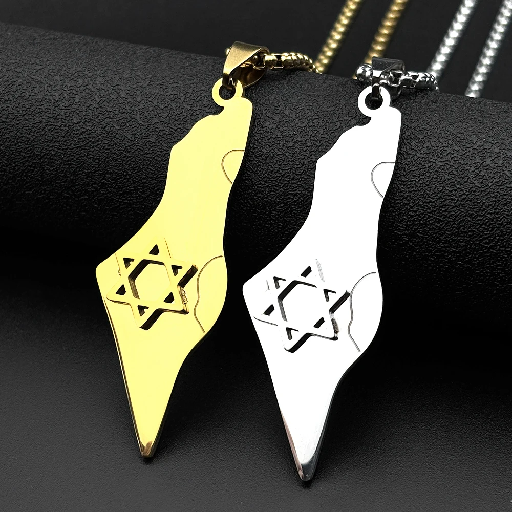 Israel Map Star Of David Pendant Necklace Women Men Stainless Steel Gold Silver Color Geography Country Jewish Chain Jewelry