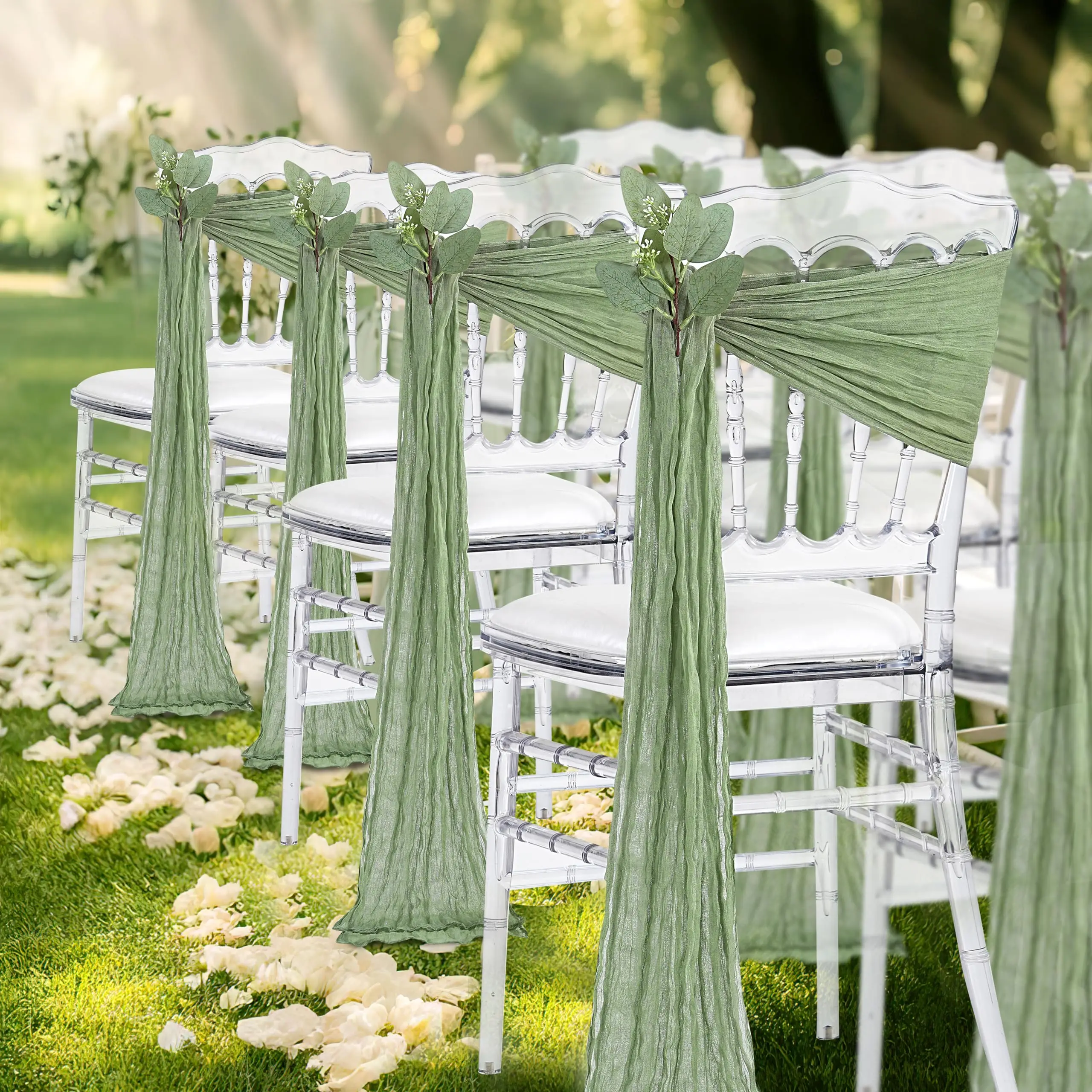 10Pcs Cheesecloth Chair Sashes Rustic Chair Decorative Bows Designed Chair Cover for Wedding Aisle Banquet Party Kitchen Decor