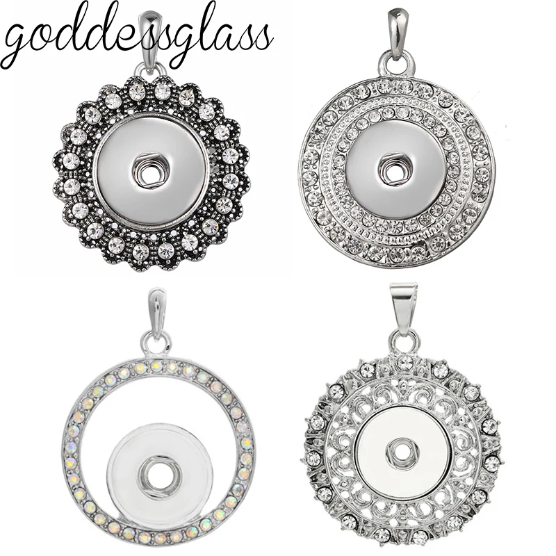 Beauty Round Circle Flowers Outer Crystal Snap Pendant Necklace Snap Keychain Fit 18mm Snap Buttons DIY 18mm Snap Jewelry