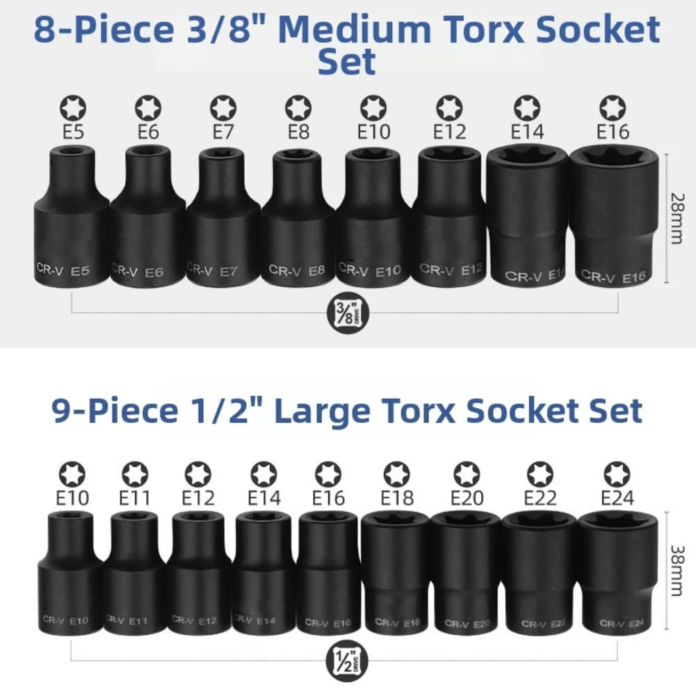 Precision Serrated E-Type Socket Set Garage Repairs 50 Nm Torque Capacity Color-coded Sockets Ergonomic Socket Set For Repair