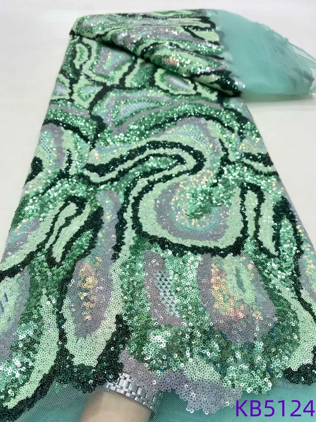 

5 Yards Sequence Embroidery Fabric French Mesh African Fabric Lace High Quality 2025 Beaded Bridal Lace Fabric For Sewing KB5124