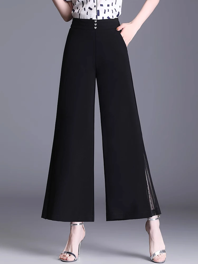 

Summer Thin Wide Leg Pants for Short Women Chiffon Nine Points Drapey Loose Mom Pants High Waist Korean Style Commute Wind