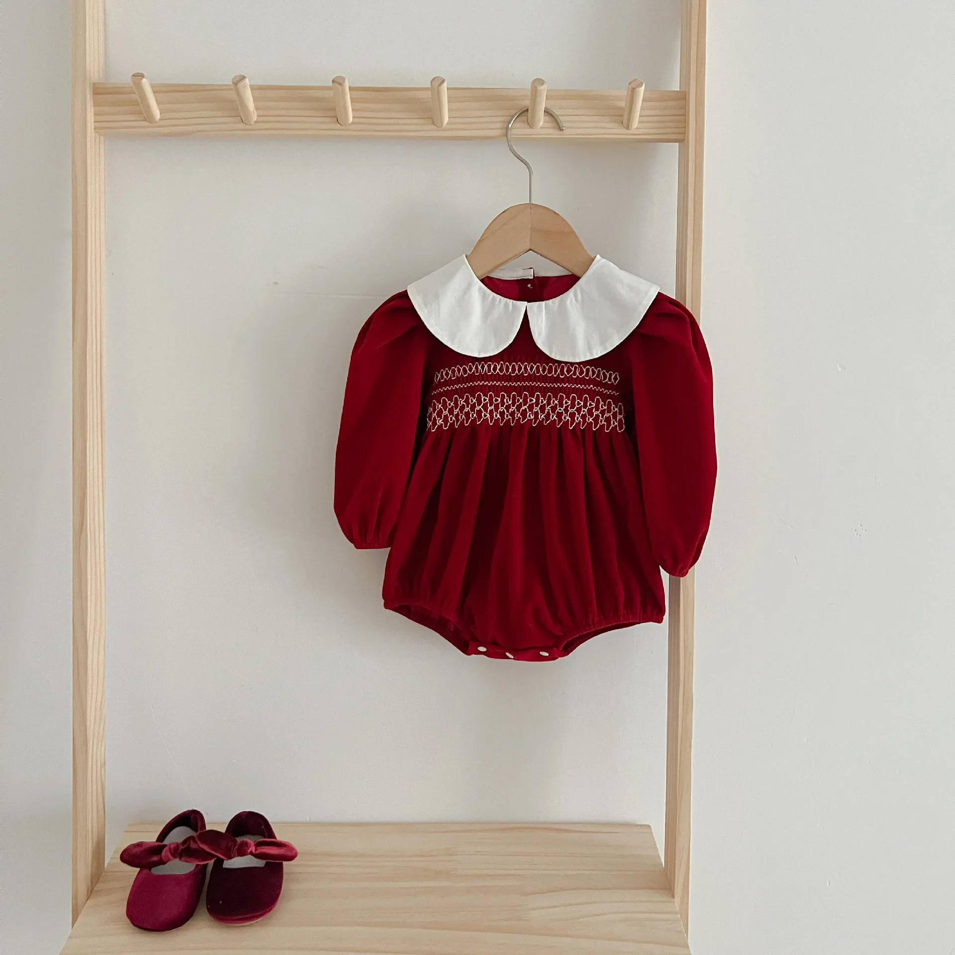 Infant Kinder Baby Mädchen Langarm Süße Einfarbig Schwestern Kleid Neugeborene Baby Mädchen Puppe Kragen Prinzessin Kleidung Strampler – Detail 3