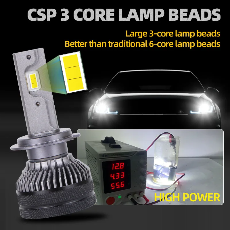 Super Bright T50 LED Car Headlight H7 H11 Modified 6000K White Light 160W Double Copper Tube Far Integrated Aluminum 55W H1