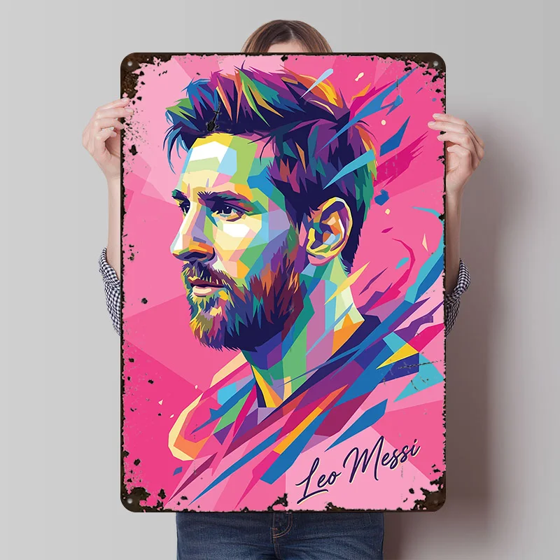 Leo Messi Pop Art Portrait Printed Poster Customized Retro Wall Art Vintage Metal Tin Signs for Decoration At Home Decor Items