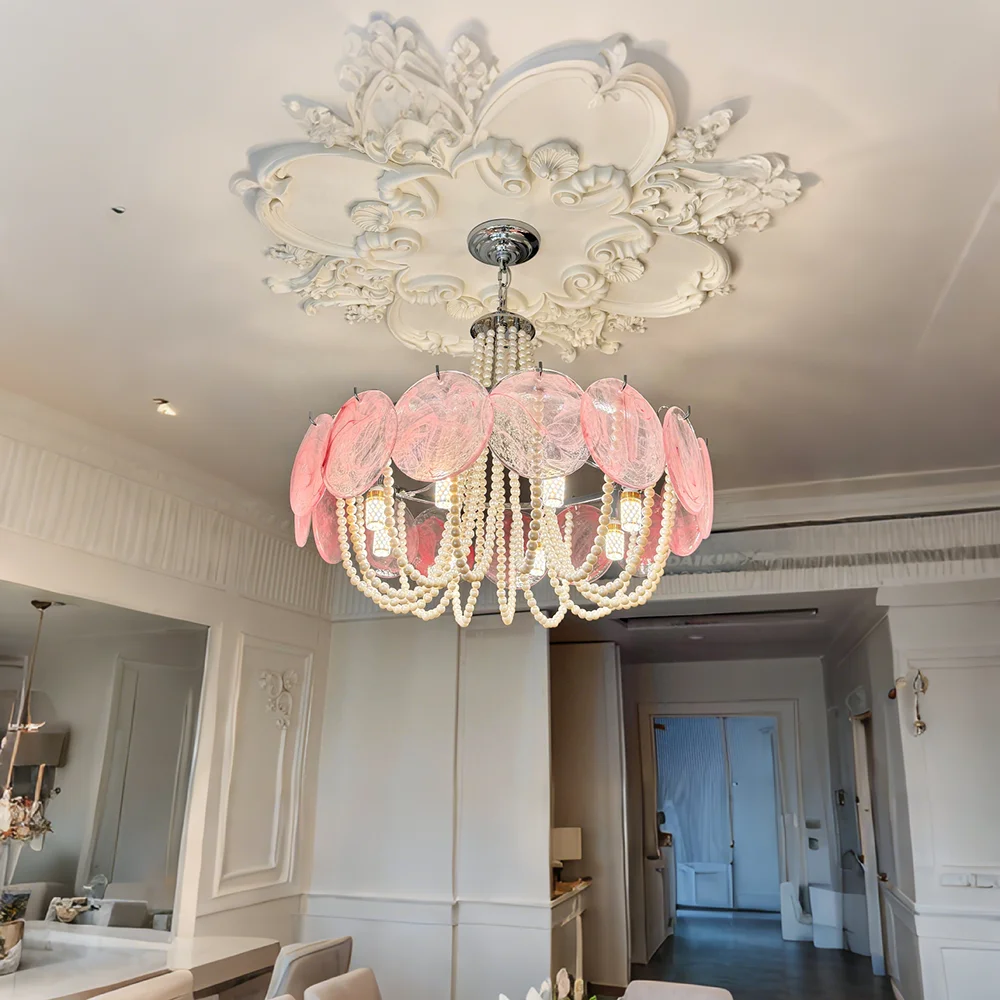 Murano Chandelier With Pearl Strings Glass Chandelier For Living Room Dining table light Bedroom Round Home Decoration Fixtures
