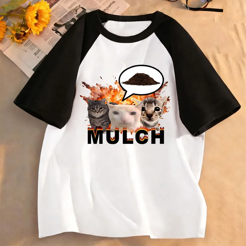 Niedliche Mulch Cat Meme Gothic T-Shirts Manga Kinder T-Shirt für Jungen Mädchen Sommer Frühling Casual Top Tee