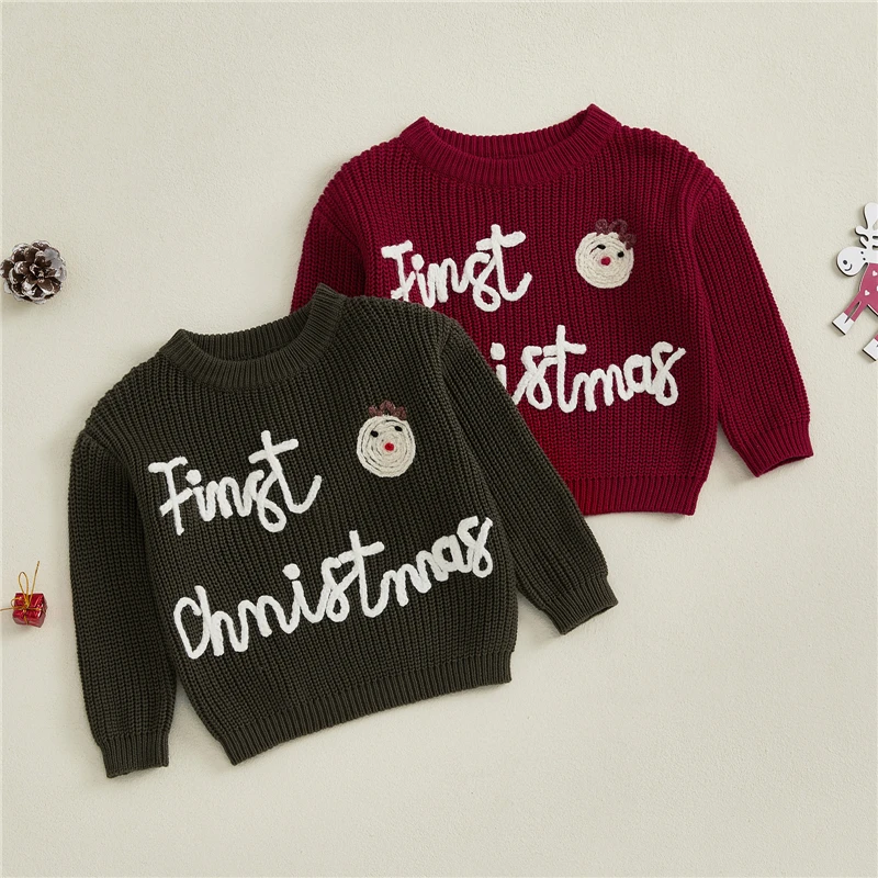 Baby Girl Christmas Sweater Long Sleeve Crew Neck Letters Elk Winter Warm Knit Pullover Sweater Infant Newborn Clothes