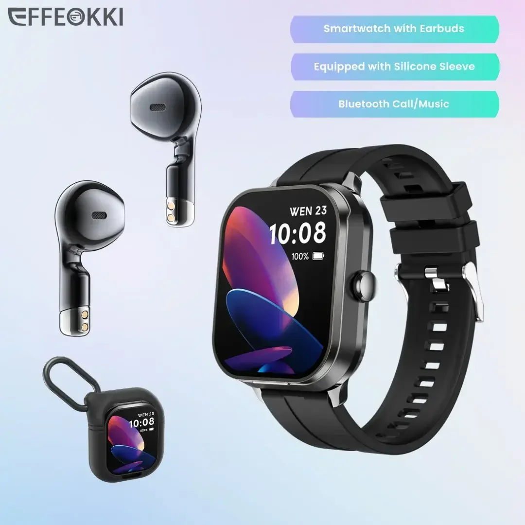 Effeokki 2 In 1 Smart Watch Build In Earphone Watch For Men 2 Inch NFC Bt Call Ultra Sport Compatible With Android Ios