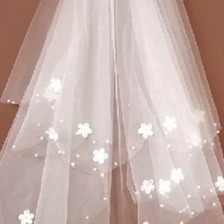 

Bridal Velos De Novia Wedding Lace Veils Women Beaded Flower Bridal Wedding Veils