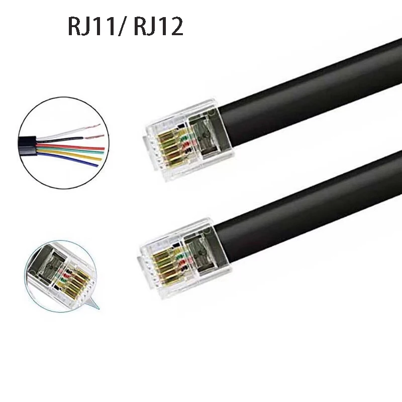 6P6C Telephone Cable Pure Copper 6 Core 6P6C RJ11 RJ12 for Telephone Audio Signal Cord Automotive Amplifier Wire Extension Cable