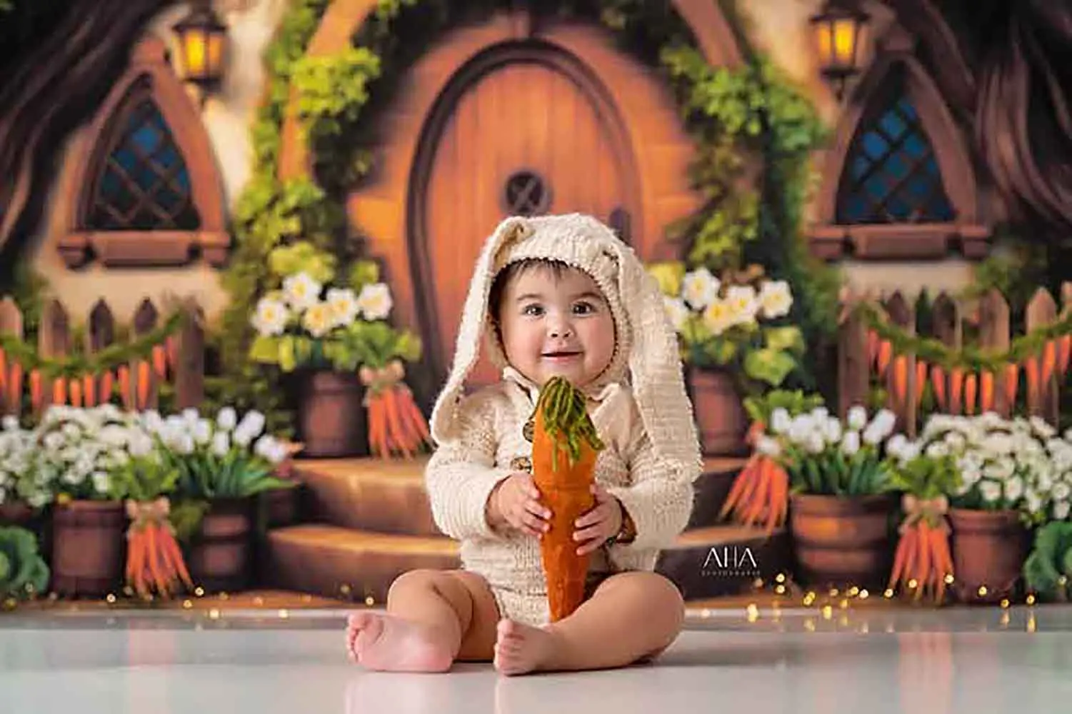 Easter Bunny Backdrops kIds Baby Photography Child Photo Spring Garden Plants Carrots Photocall Backgrounds