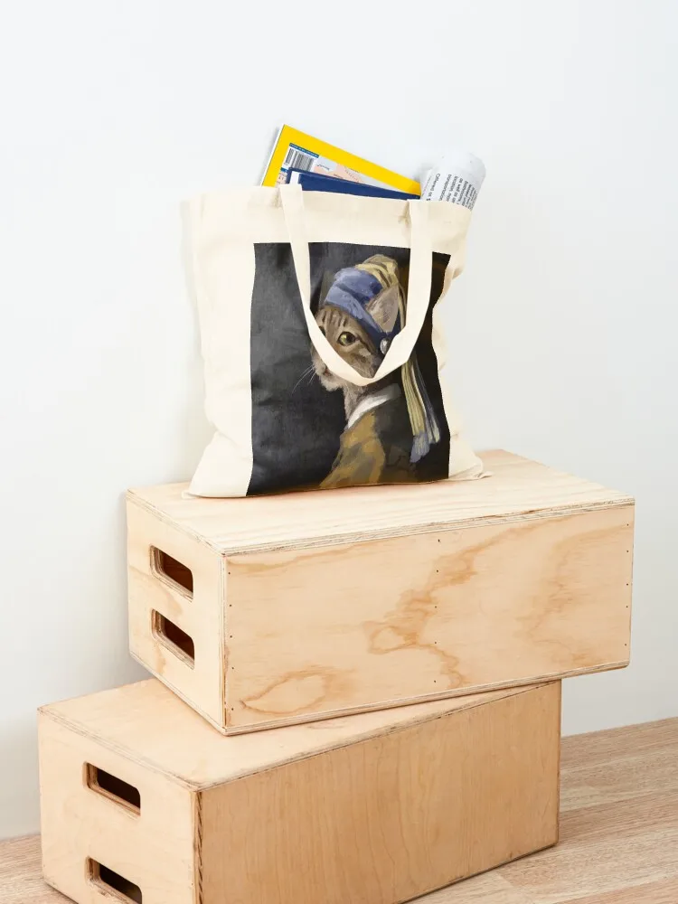 حقيبة حمل على شكل قطة مع حلق لؤلؤي، حقيبة تسوق نسائية، حقيبة يد للسيدات، حقائب قابلة لإعادة الاستخدام، سوبر ماركت قابلة للطي