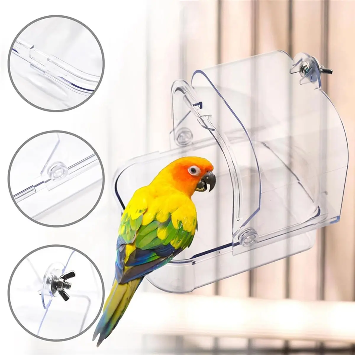 AA83 Bird Bath for Cage, Plastic Water Bowl Feeder for Pet Birds, Parrot Bathtub with Hanging Hooks for Little Bird Parrots