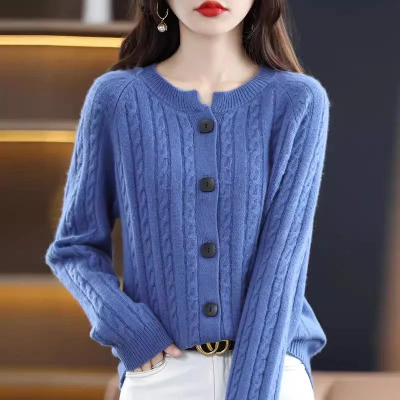 Wool Cardigan Women\'s Spring Autumn New Loose Thicken Knitted Sweater Cashmere Jacket Female Solid color Casual Jacket Top