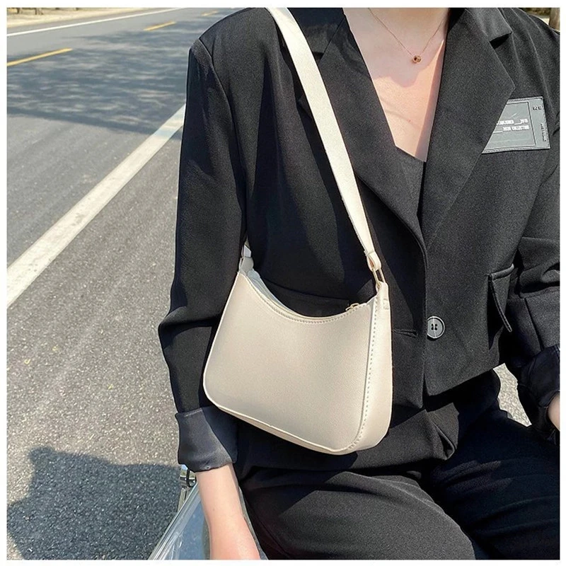 2022 New Women Fashion Handbags Retro Solid Color PU Leather Shoulder Underarm Bag Casual Women Hobos Handbags Bolso Mujer