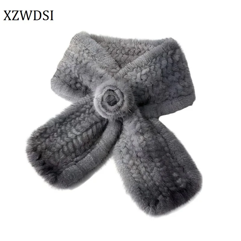 

Plush Outfit Fashionable Hand Knit Floral Genuine Mink Fur Scarves for Women