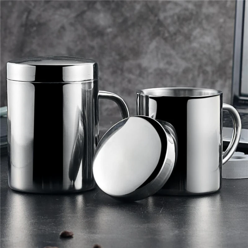 Double Wall Stainless Steel Coffee Mug with lid Portable Cup Travel Tumbler Jug Milk Tea Cups Office Water Mugs