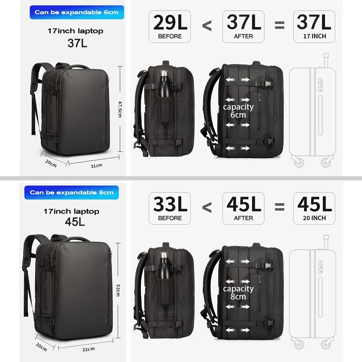 Bange 37L 45L Business Aesthetic Backpack  School Bag Backpack Men Large 17.3 Laptop Backpacks Waterproof Fashion Backpack Male