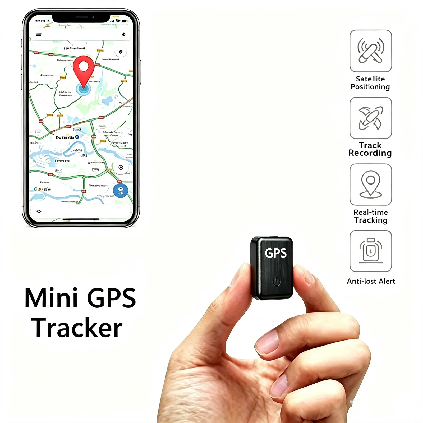Q2  Mini Magnetic GPS Tracker, Real‑Time Hidden Tracking Device, Long Standby Battery IP67 Waterproof Anti‑Lost Locator for Vehicles Car Motorcycle Truck, Suitable for Kids Pets Luggage & Valuable Assets