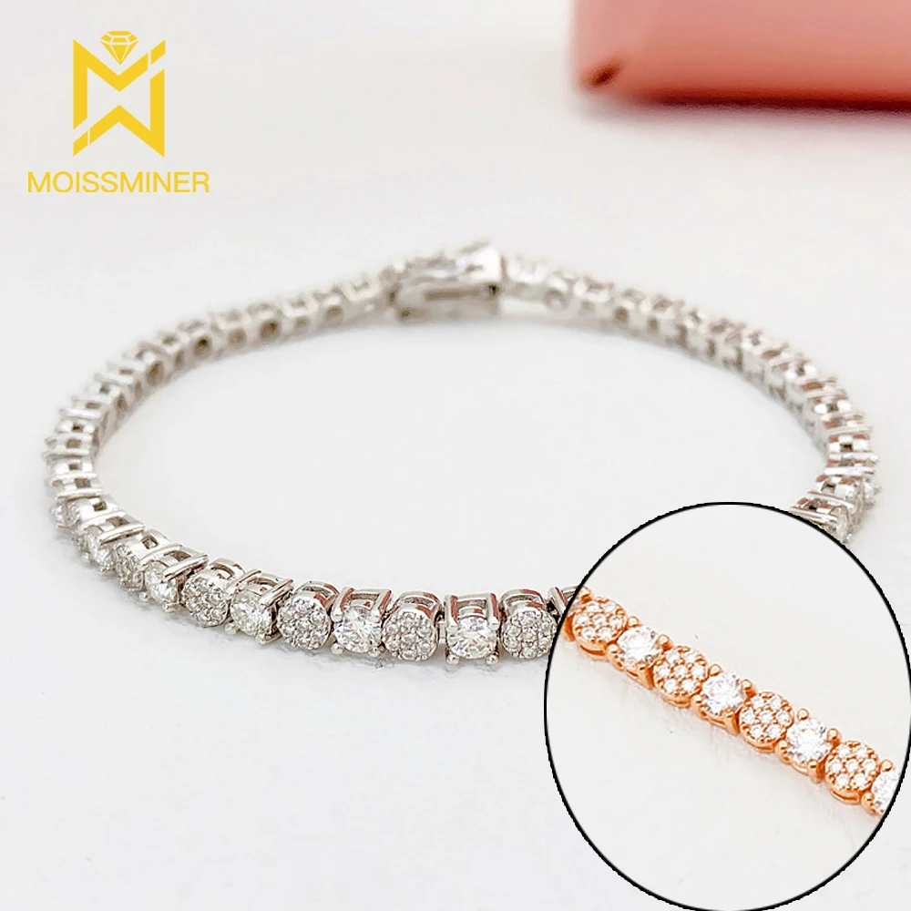 Flower Moissanite Tennis Chain Bracelet For Men Women S925 Silver Cuban Chain Bracelets Real Diamonds Hip Hip Jewelry With GRA